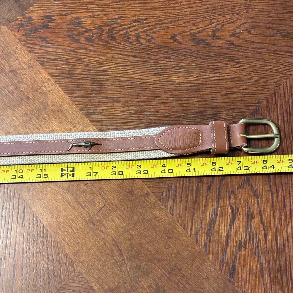 Zep-Pro Marlin Fish Belt Mens 40 Brown Canvas Leather Coastal Nautical USA Made